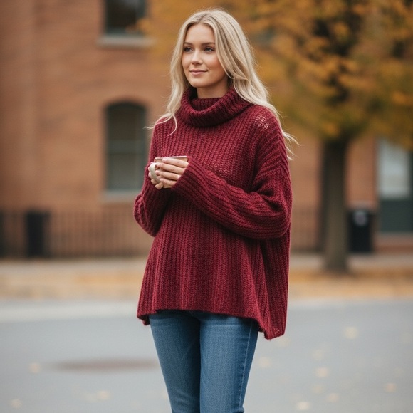 Eileen Fisher Sweaters - Eileen Fischer womens turtleneck burgendy mohair sweater size m